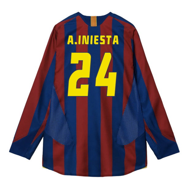 2005-2006 Barcelona T90 Reissue LS Home Shirt (A.Iniesta 24)-PitchVibe Kits